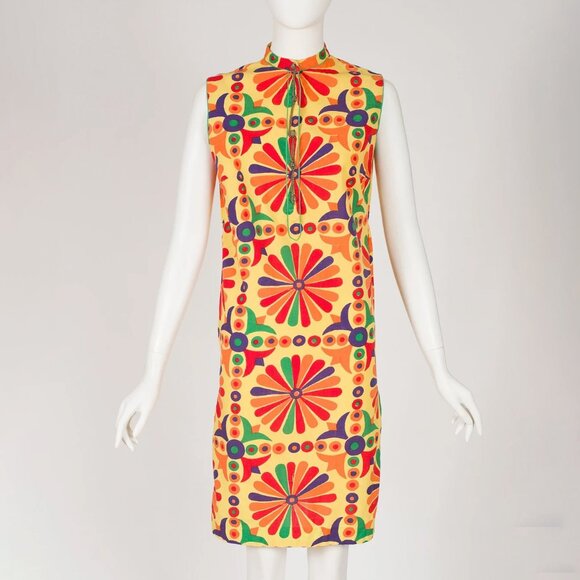 Dresses & Skirts - 1960s Vintage Geometric Print Indian Cotton Shift Dress by India Pona Sz S M
